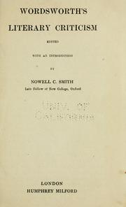 Literary criticism by William Wordsworth, Nowell C. Smith