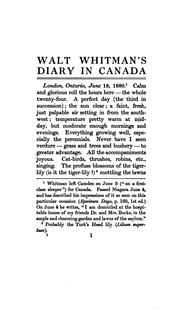 Cover of: Walt Whitman's diary in Canada: with extracts from other of his diaries and literary note-books