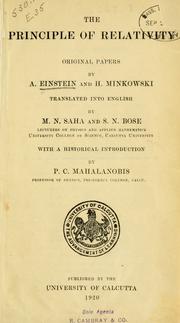 Cover of: The principle of relativity: original papers
