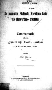 Cover of: De nonnullis Plutarchi Moralium locis ab Herwerdeno tractatis