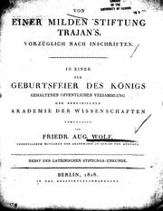 Cover of: Von einer milden Stiftung Trajan's, vorzüglich nach Inschriften: Nebst der lateinischen Stiftungsurkunde