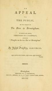 Cover of: An appeal to the public, on the subject of the riots in Birmingham.