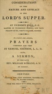 Cover of: Considerations on the nature and efficacy of the Lord's Supper.