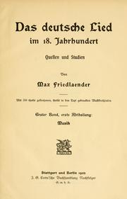Cover of: Das deutsche Lied im 18. Jahrhundert: Quellen und Studien