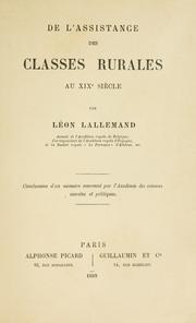Cover of: De l'assistance des classes rurales au 19e siècle.