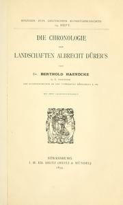 Cover of: Chronologie der Landschaften Albrecht Dürer's.