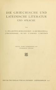 Cover of: Die griechische und lateinische Literatur und Sprache von U. v. Wilamow tz-Moellendorff èt al. by 