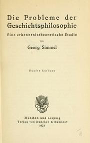 Cover of: Die probleme der geschichtsphilosophie.