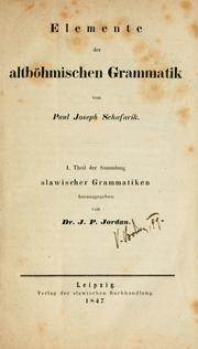 Cover of: Elemente der altböhmischen Grammatik.