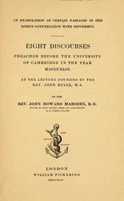 Cover of: An examination of certain passages in our Lord's conversation with Nicodemus by John Howard Marsden