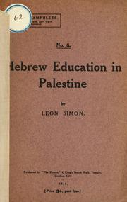 Cover of: Hebrew education in Palestine.