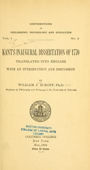 Cover of: Kant's inaugural dissertation of 1770 by Immanuel Kant