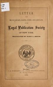 Cover of: Letter from MM. de Gasparin, Martin, Cochin, and Laboulaye to the Loyal Publication Society of New York.
