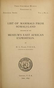 Cover of: List of mammals from Somali-land obtained by the museum's East African expedition by Daniel Giraud Elliot