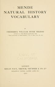 Cover of: Mende natural history vocabulary. by F. W. H. Migeod