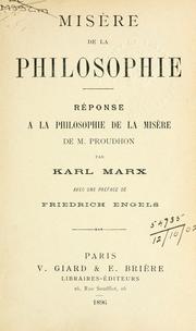 Cover of: Misère de la philosophie: Réponse a la philosophie de la misère de M. Proudhon