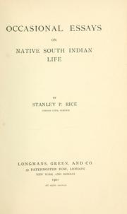 Cover of: Occasional essays on native South Indian life by Stanley Rice