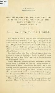 Cover of: One hundred and fiftieth anniversary of the organization of the town of Greenfield, Massachusetts: June 9, 1903.