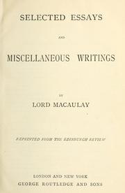 Cover of: Selected essays and miscellaneous writings.