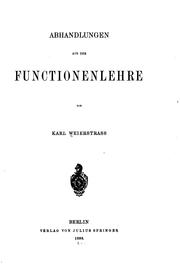 Cover of: Karl Theodor Wilhelm Weierstrass