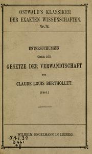 Cover of: Untersuchungen über die Gesetze der Verwandtschaft