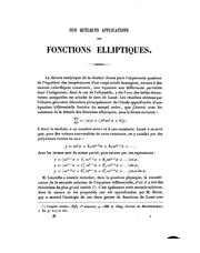 Cover of: Sur quelques applications des fonctions elliptiques