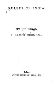 Cover of: Ranjít Singh. by Lepel Henry Griffin