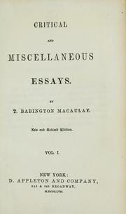 Cover of: Critical and miscellaneous essays.