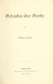 Cover of: Gedanken über Goethe.