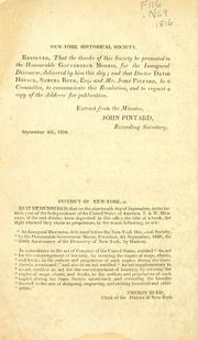 Cover of: An inaugural discourse, delivered before the New-York historical society