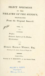 Cover of: Select specimens of the theatre of the Hindus by H. H. Wilson