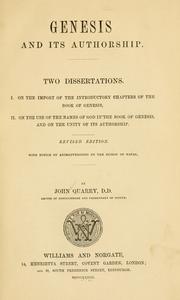 Cover of: Genesis and its authorship: Two dissertations.