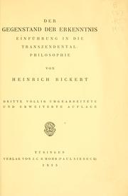 Cover of: gegenstand der erkenntnis: einführung in die tranzendentalphilosophie