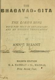 Cover of: Bhagavad-Gita, or: The Lord's song : with the text in Devanagari and an English translation