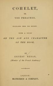Cover of: Cohelet, or The Preacher by Ernest Renan