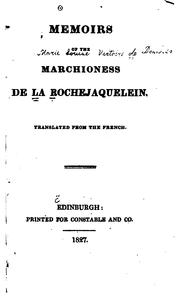 Cover of: Memoirs of the Marchioness de La Rochejaquelein