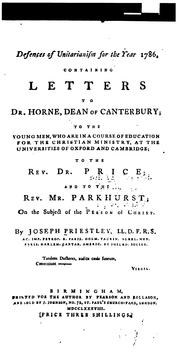 Cover of: Defences of Unitarianism for the Year 1786-1789