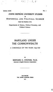 Cover of: Maryland Under the Commonwealth: A Chronicle of the Years 1649-1658
