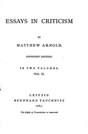 Cover of: Essays in criticism