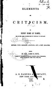 Cover of: Elements of Criticism by Henry Home Lord Kames, James Robert Boyd