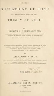 Cover of: On the sensations of tone as a physiological basis for the theory of music by Hermann von Helmholtz