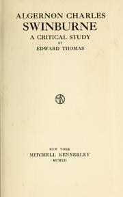 Cover of: Algernon Charles Swinburne: a critical study