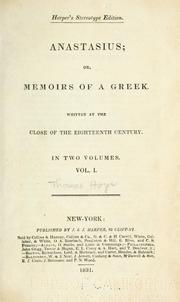 Cover of: Anastasius; or, Memoirs of a Greek by Thomas Hope