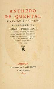 Cover of: Anthero de Quental: sixty-four sonnets Englished by Edgar Prestage ...
