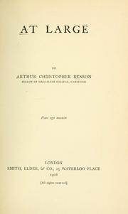 Cover of: At large by Arthur Christopher Benson