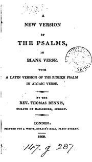 Cover of: A new version of the Psalms, in blank verse, with a Lat. version of the 8th psalm in Alcaic ... by 