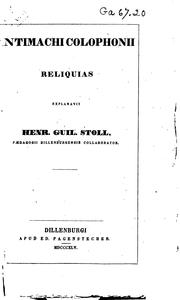 Cover of: Antimachi Colophonii Reliquias