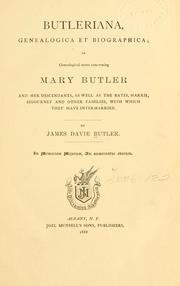 Cover of: Butleriana, genealogica et biographica by James Davie Butler