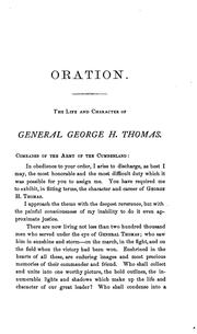 Cover of: Oration on the Life and Character of Gen. George H. Thomas: Delivered Before the Society of the ... by James Abram Garfield