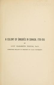Cover of: colony of émigrés in Canada, 1798-1816